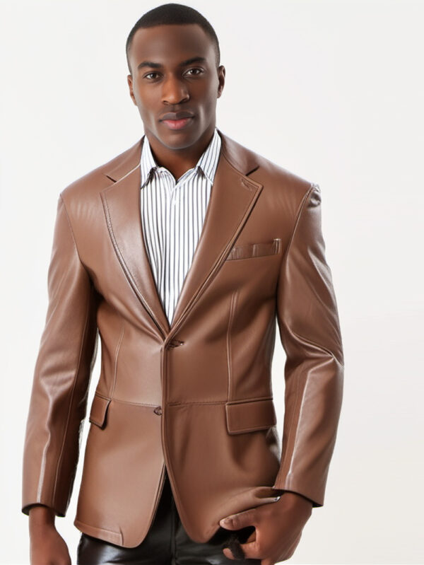 Double Buttoned Leather Blazer