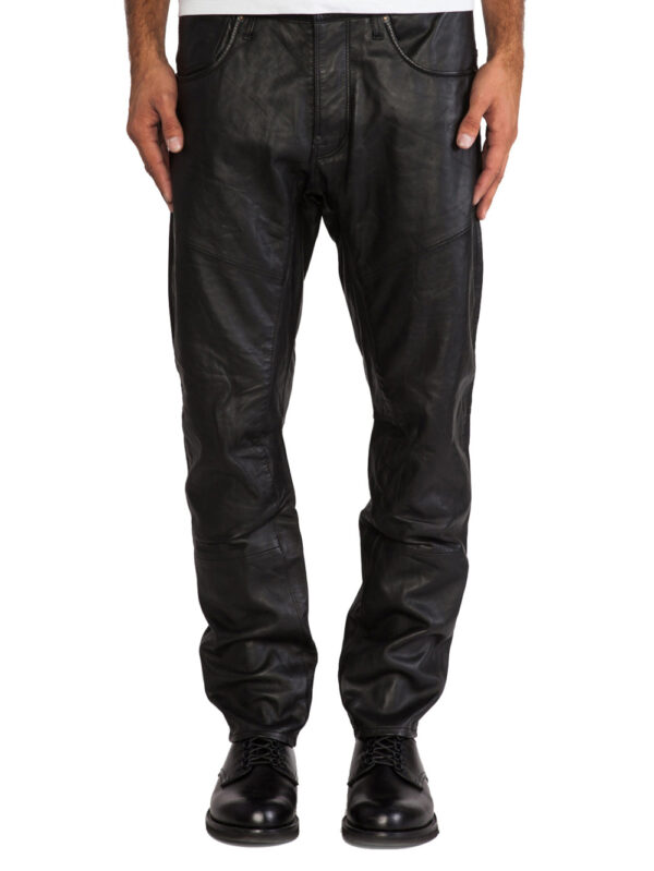 Five-Pocket Rivet Leather Pants Front