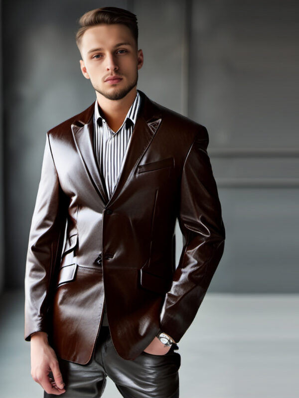 Flap Detailed Leather Blazer