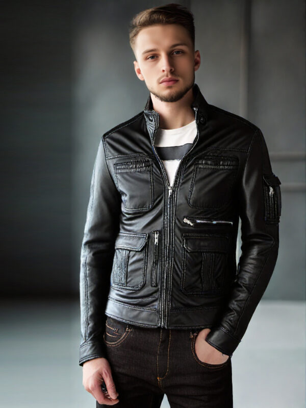 Four-Pocket Leather Biker Jacket