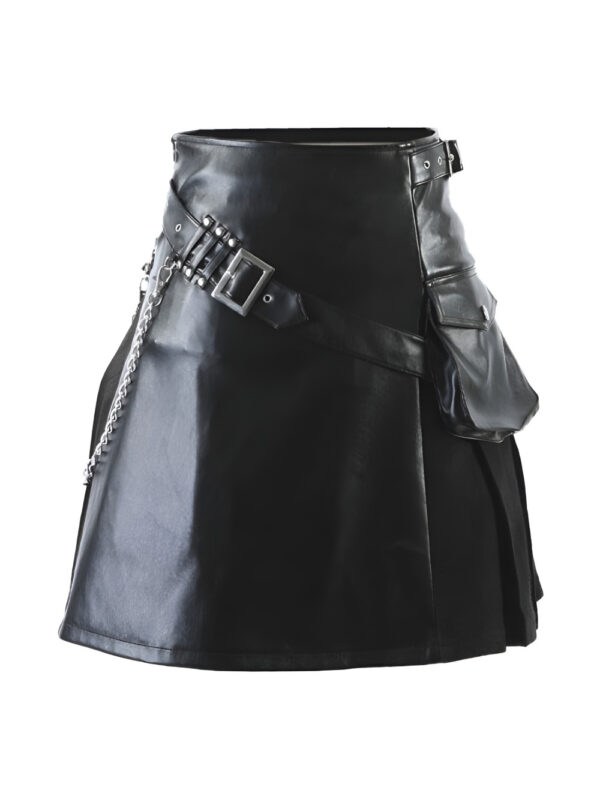 Gothic Punk Style Leather Kilt Front