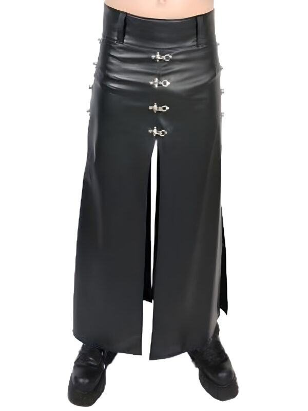 Hip-Hugging Long Leather Kilt Front