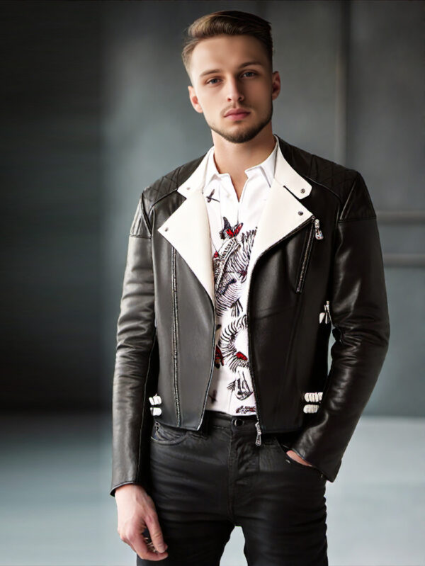 Leather Jacket with Contrast Accents