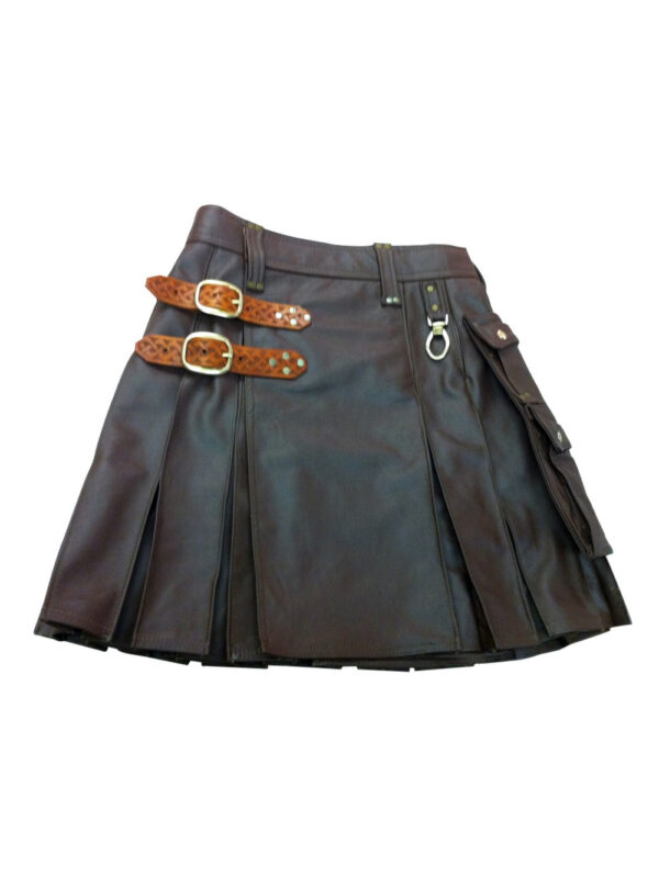 Macho Pleated Leather Kilt Front