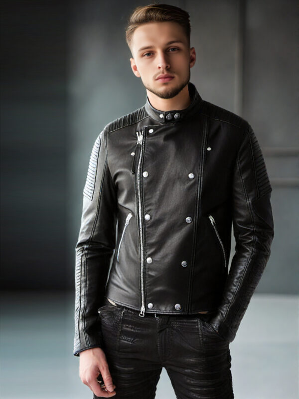 Mandarin Collar Moto Jacket for Men