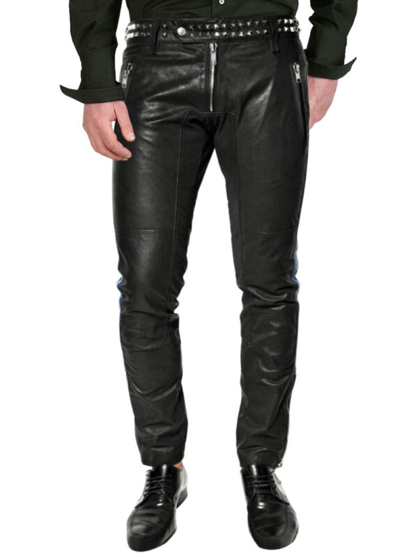 Metallic Studded Leather Pants Front