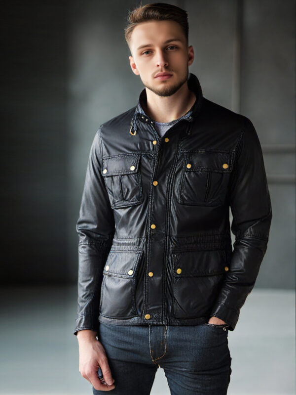 Moto Leather Jacket with Snap Flap Closure