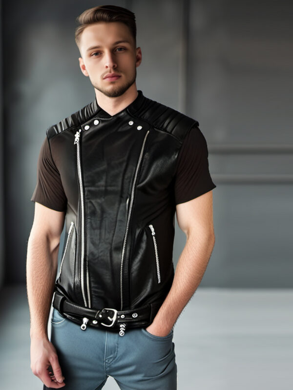 Quilted Black Leather Moto Vest