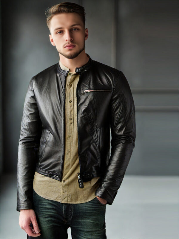 Quilted Elbow Leather Biker Jacket