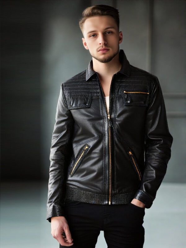 Quilted Panel Leather Biker Jacket