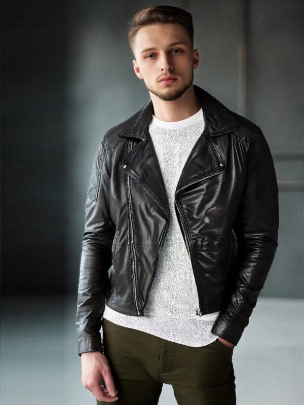 Quilted Panel Moto Leather Jacket