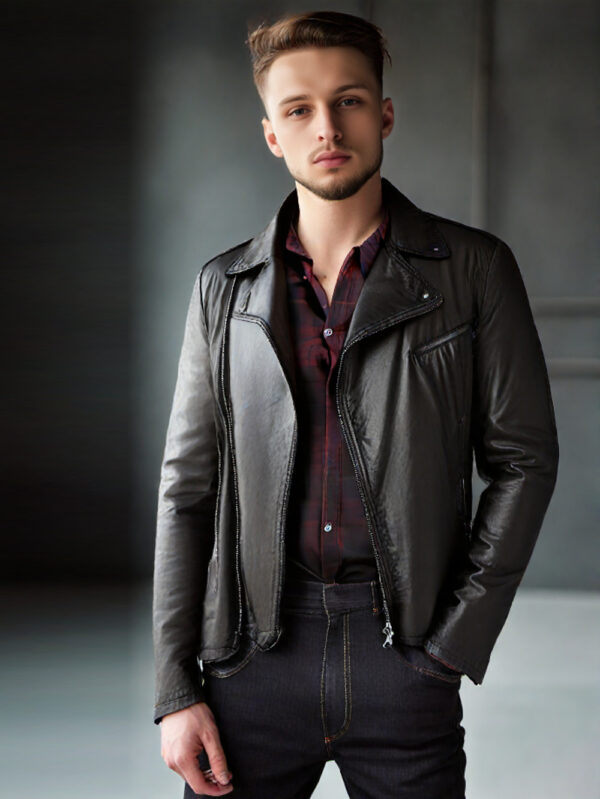 Ragged Hem Leather Biker Jacket