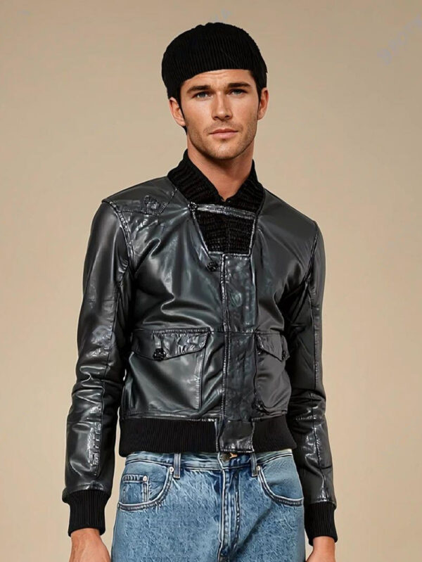 Ribbed Accent Leather Jacket