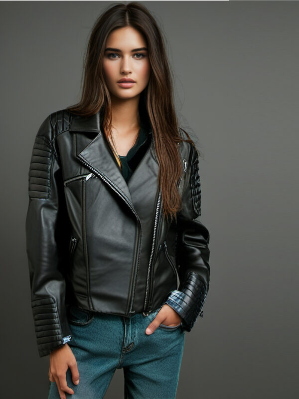 Ribbed Hem Moto Jacket