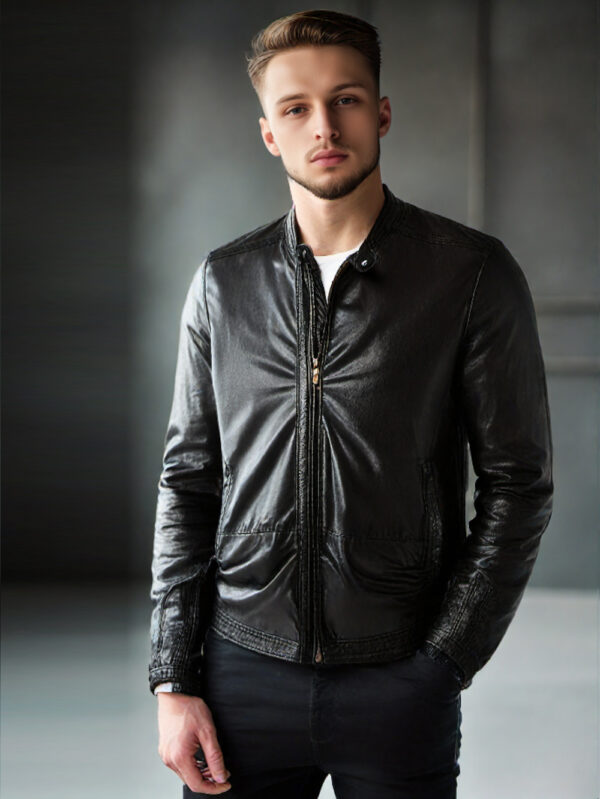 Round Collar Moto Jacket for Men