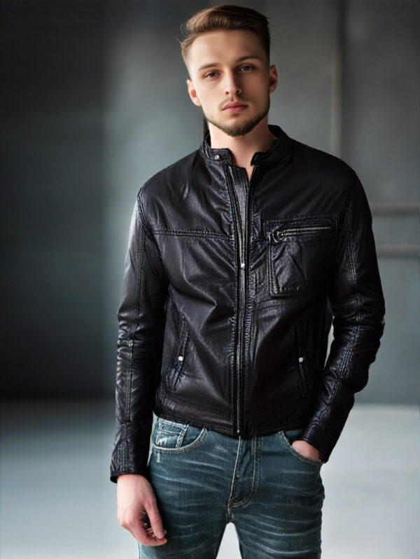 Rugged Style Leather Biker Jacket