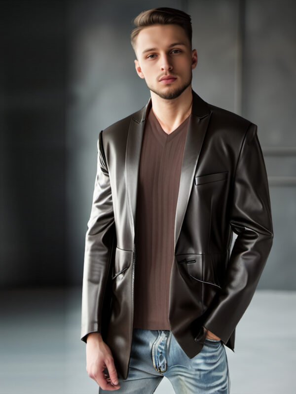 Satiny Finish Leather Blazer