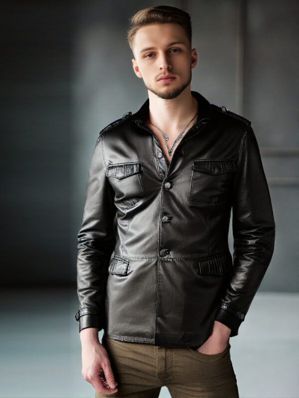 Shirt Collar Leather Jacket