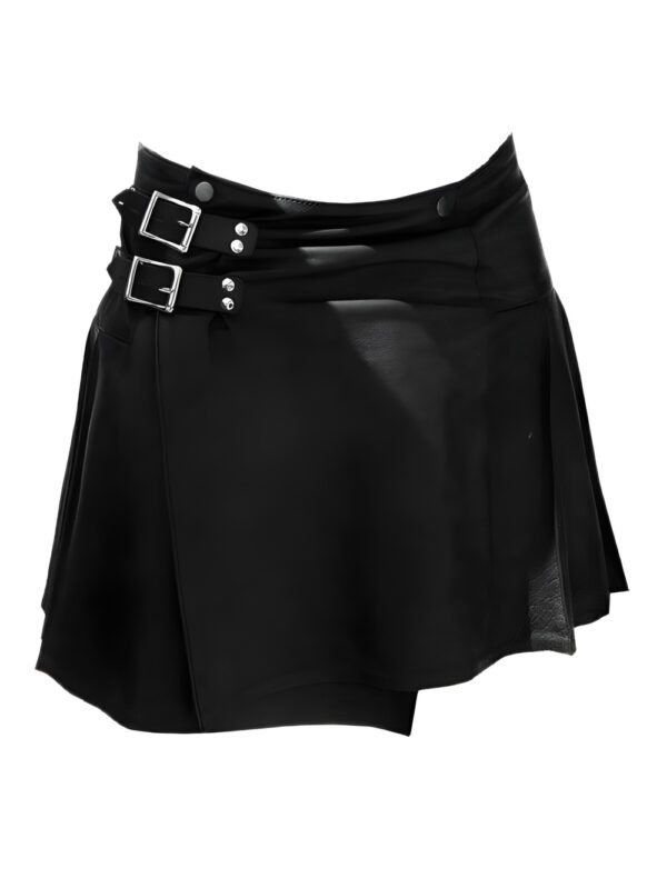 Side Belt Black Leather Kilt Front