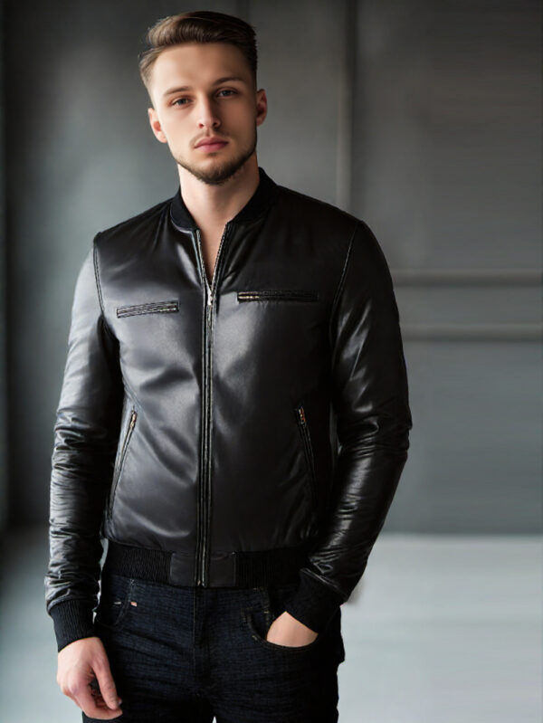 Simple Elegant Leather Bomber Jacket