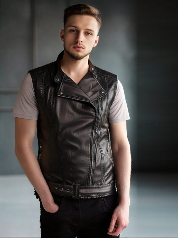 Sleeveless Leather Biker Jacket