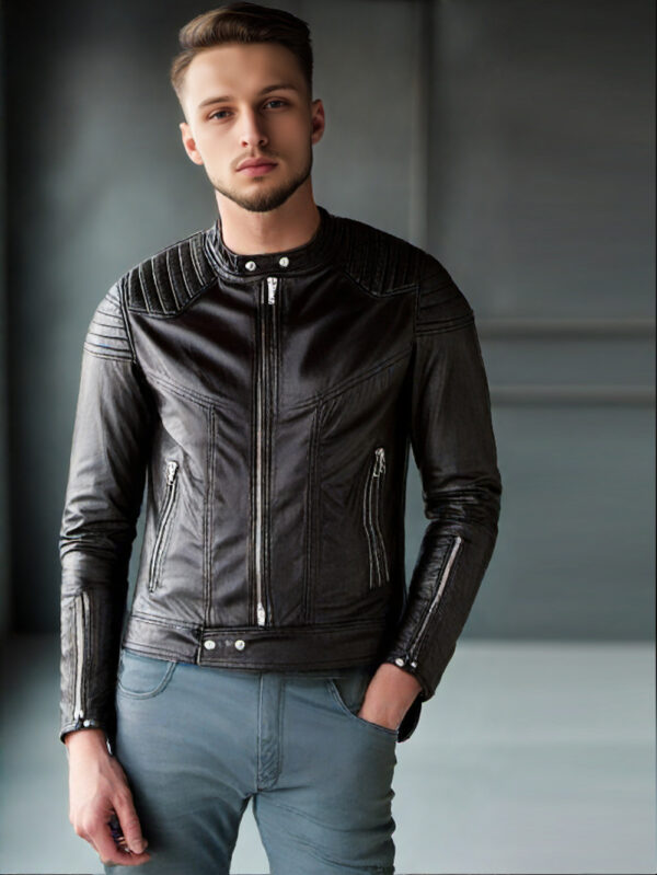 Slim Fit Black Leather Moto Jacket