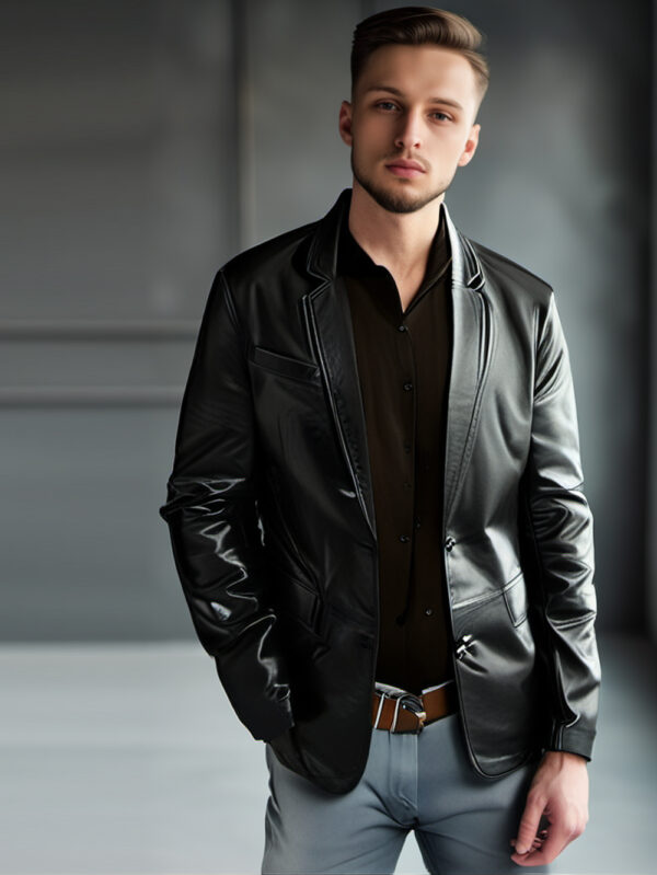 Slim Fit Two-Button Leather Blazer