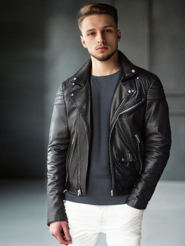 Snap Down Collar Trim Biker Jacket