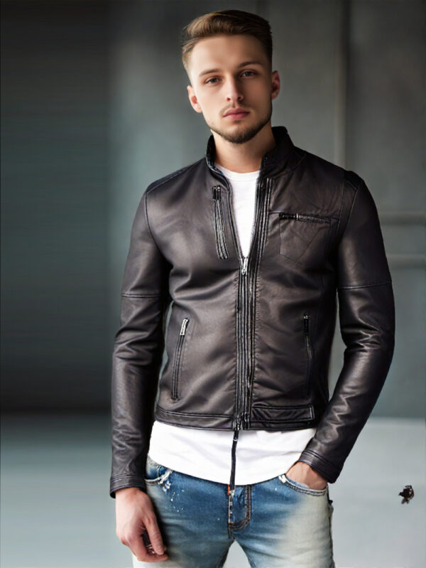 Snap Tab Leather Bomber Jacket