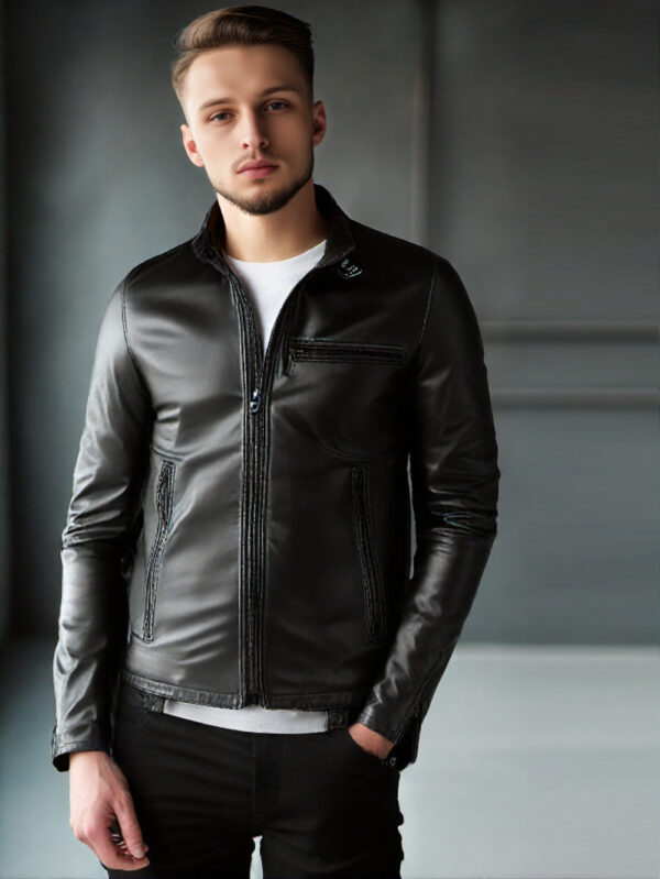 Stand Collar Leather Bomber Jacket