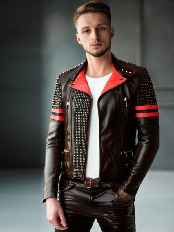 Studded Black & Red Biker Jacket