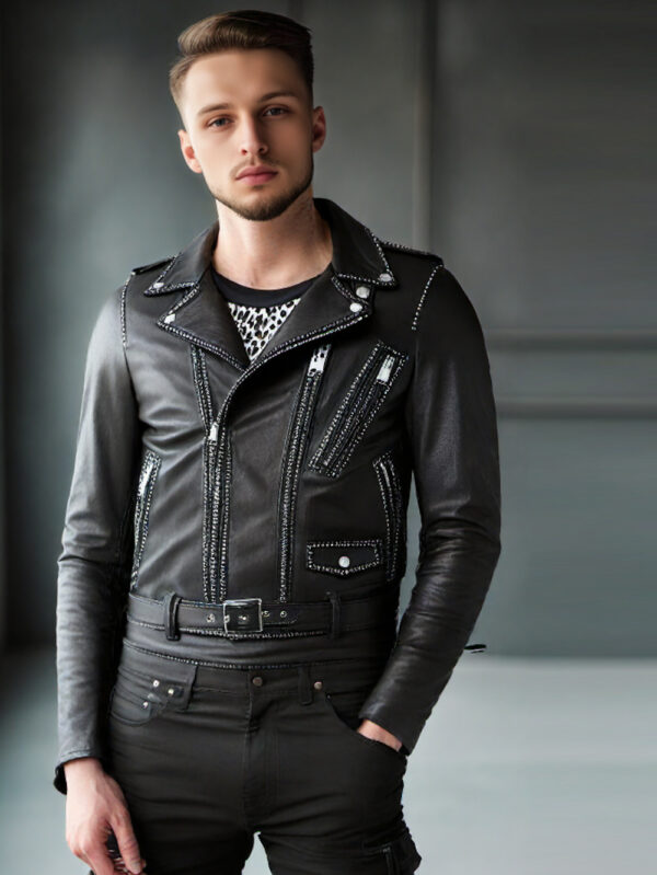 Studded Leather Biker Jacket for Men