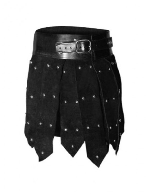 Studded Wrap Leather Kilt Front