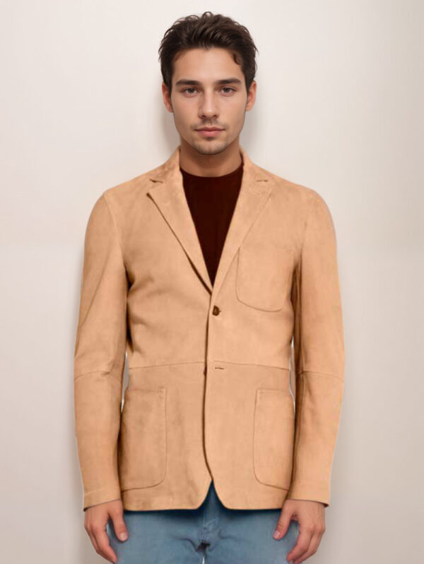 Suede Patch Pocket Two-Button Blazer