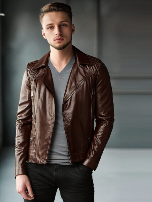 Tilted Pocket Leather Biker Jacket