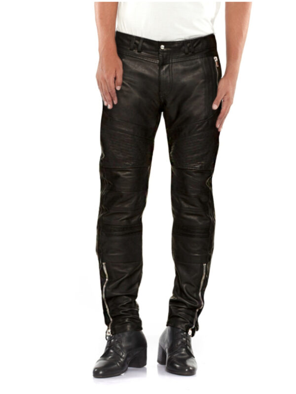 Trendy Lambskin Biker Trousers Front