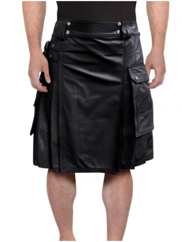 Twin Cargo Pocket Leather Kilt Front