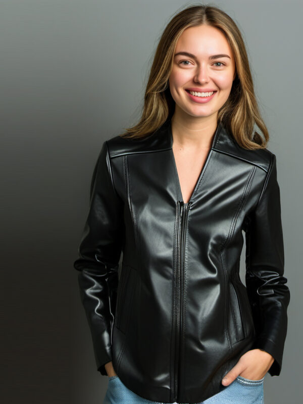 V-Neck Classic Leather Jacket