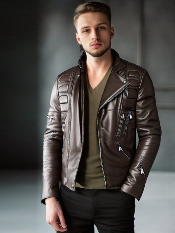 V-Neck Jersey Style Leather Jacket