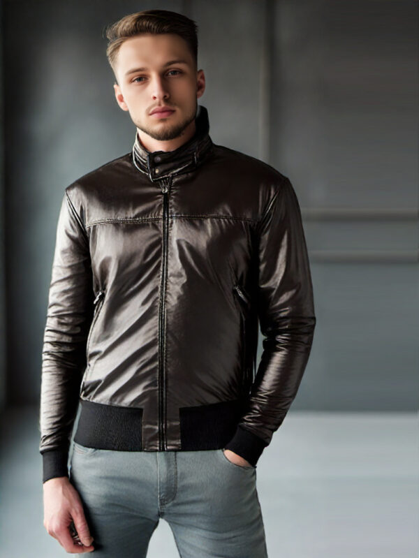 Zipper Collar Black Bomber Jacket