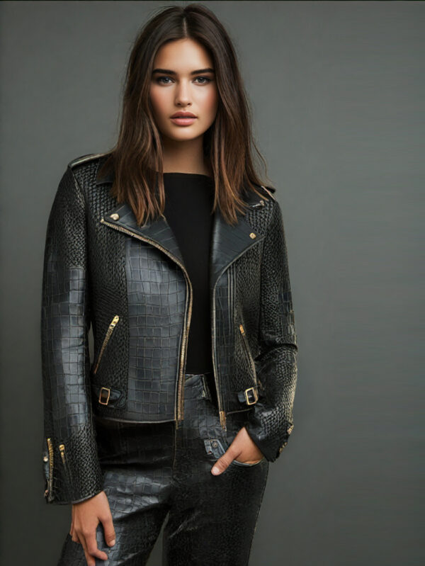 Croc Embossed Leather Jacket