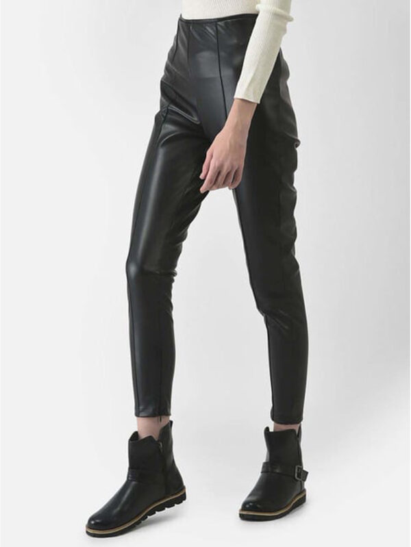 Black Skin Touch Leather Pants Front