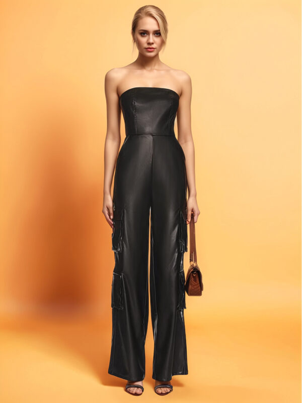 Leatherkin Classic Leather Wide-Leg Jumpsuit for Sophisticated Looks Front