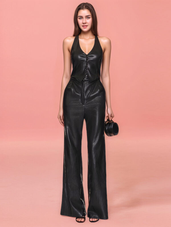 Leatherkin Luxe Leather Belted Jumpsuit with Modern Edge Front