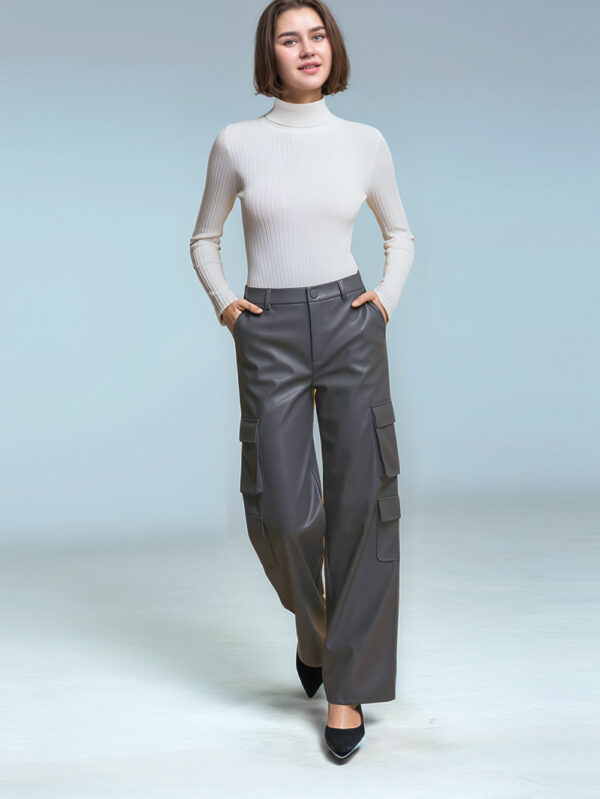 Placeholder Power Move Grey Leather Cargo Pants