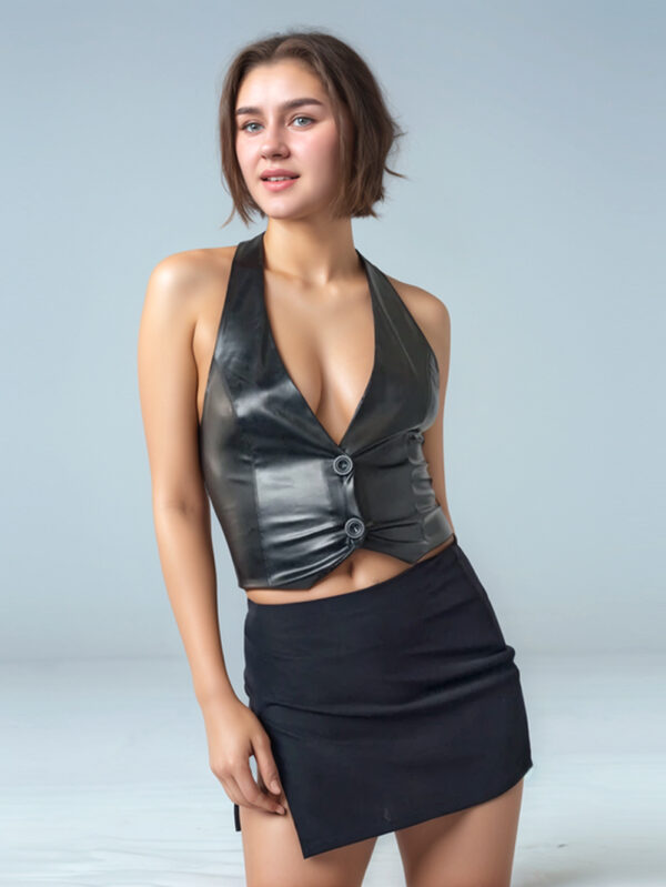 Shadow Luxe Cropped Leather Halter Top Front