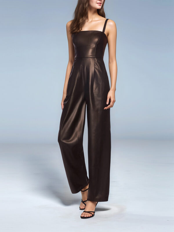 Velvet Noir High-Neck Leather Jumpsuit Front