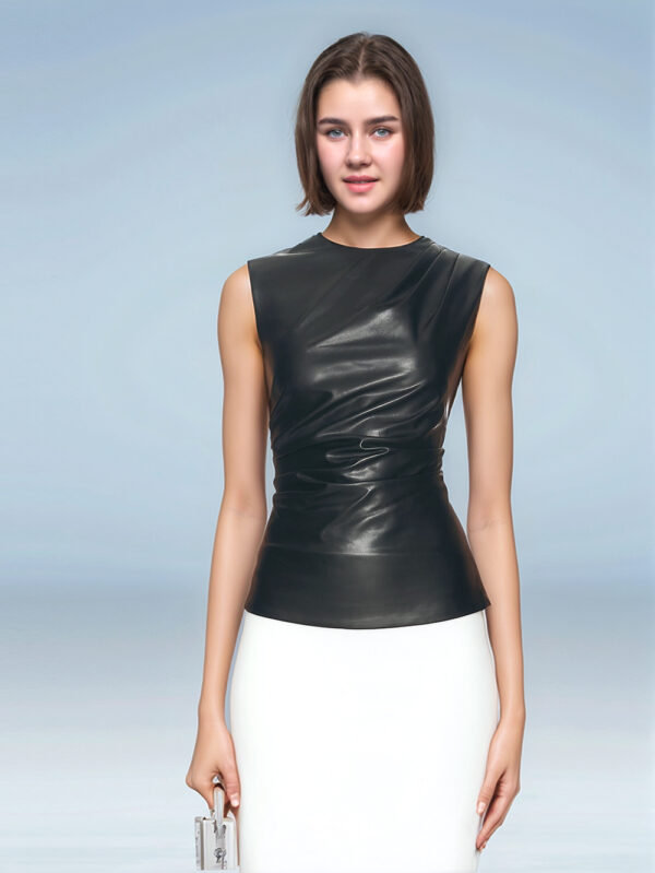 Wynter Flow Draped Leather Top Front